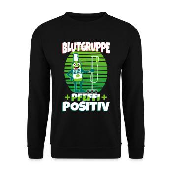 Blutgruppe Pfeffi Positiv - Unisex Pullover - Schwarz - Vorne - Alina (178cm) & Michal (187cm)