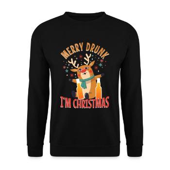 Merry Drunk Im Christmas - Unisex Pullover - Schwarz - Vorne - Alina (178cm) & Michal (187cm)