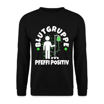 Blutgruppe Pfeffi Positiv - Unisex Pullover - Schwarz - Vorne - Alina (178cm) & Michal (187cm)