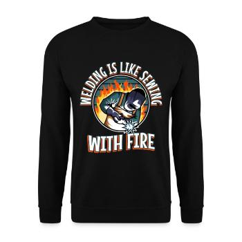 Welding is like sewing with fire - Unisex Pullover - Schwarz - Vorne - Alina (178cm) & Michal (187cm)