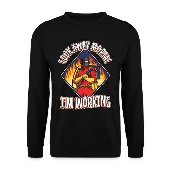 Look away mortal i'm working - Unisex Pullover - Schwarz - Vorne - Alina (178cm) & Michal (187cm)
