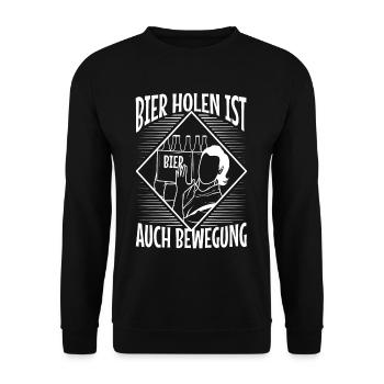 Bier holen ist auch Bewegung - Unisex Pullover - Schwarz - Vorne - Alina (178cm) & Michal (187cm)