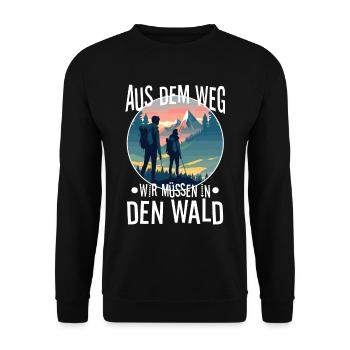 Aus dem weg wir müssen in den Wald - Unisex Pullover - Schwarz - Vorne - Alina (178cm) & Michal (187cm)