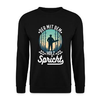 Der mit dem Holz spricht - Unisex Pullover - Schwarz - Vorne - Alina (178cm) & Michal (187cm)