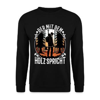 Der mit dem Holz spricht - Unisex Pullover - Schwarz - Vorne - Alina (178cm) & Michal (187cm)
