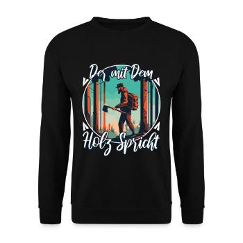 Der mit dem Holz spricht - Unisex Pullover - Schwarz - Vorne - Alina (178cm) & Michal (187cm)