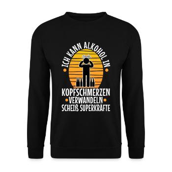 Alkohol in Kopfschmerzen verwandeln - Unisex Pullover - Schwarz - Vorne - Alina (178cm) & Michal (187cm)