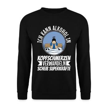 Alkohol in Kopfschmerzen verwandeln - Unisex Pullover - Schwarz - Vorne - Alina (178cm) & Michal (187cm)