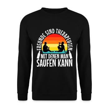 Freunde sind Therapeuten mit denen man saufen kann - Unisex Pullover - Schwarz - Vorne - Alina (178cm) & Michal (187cm)