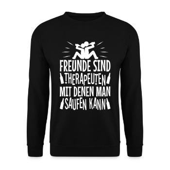 Freunde sind Therapeuten mit denen man saufen kann - Unisex Pullover - Schwarz - Vorne - Alina (178cm) & Michal (187cm)