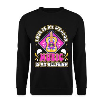 Love is my weapon, music is my religion. - Unisex Sweatshirt - black - Front - Alina (178cm) & Michal (187cm)