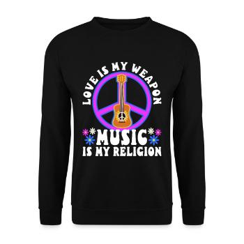 Love is my weapon, music is my religion. - Unisex Sweatshirt - black - Front - Alina (178cm) & Michal (187cm)