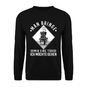 Man bringe mir eine Tür, ich möchte gehen - Unisex Pullover - Schwarz - Vorne - Alina (178cm) & Michal (187cm)