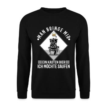 Man bringe mir ein Kasten Bier, ich möchte saufen - Unisex Pullover - Schwarz - Vorne - Alina (178cm) & Michal (187cm)