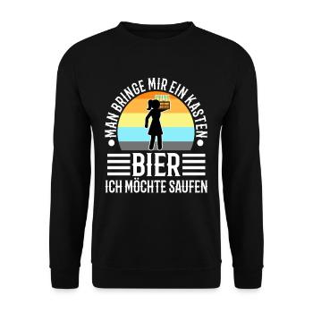 Man bringe mir ein Kasten Bier, ich möchte saufen - Unisex Pullover - Schwarz - Vorne - Alina (178cm) & Michal (187cm)
