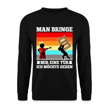 Man bringe mir eine Tür, ich möchte gehen - Unisex Pullover - Schwarz - Vorne - Alina (178cm) & Michal (187cm)