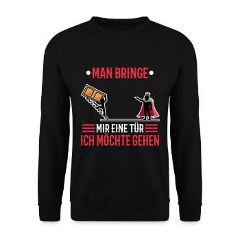 Man bringe mir eine Tür, ich möchte gehen - Unisex Pullover - Schwarz - Vorne - Alina (178cm) & Michal (187cm)