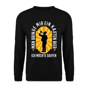 Man bringe mir ein Kasten Bier, ich möchte saufen - Unisex Pullover - Schwarz - Vorne - Alina (178cm) & Michal (187cm)