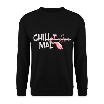 Flamingo Chill mal Faulenzer Chiller Pink Abhängen - Unisex Pullover - Schwarz - Vorne - Alina (178cm) & Michal (187cm)