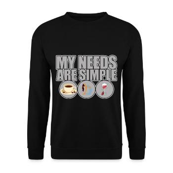 My Needs Are Simple, Coffee Yoga Wine - Unisex Pullover - Schwarz - Vorne - Alina (178cm) & Michal (187cm)