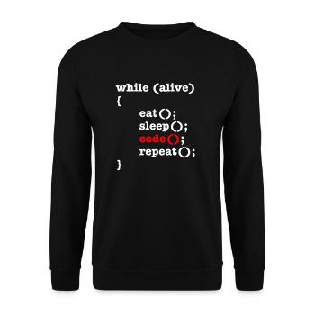 Répétition du code de sommeil While Alive Eat - Informaticien - Sweat-shirt Unisexe - noir - Devant - Alina (178cm) & Michal (187cm)
