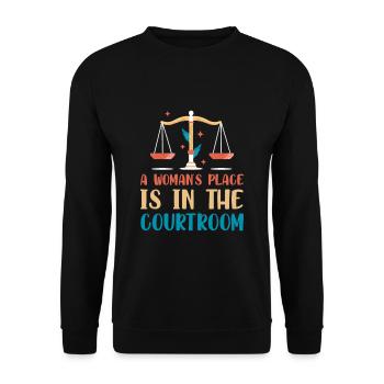 A Woman's Place Is In The Courtroom 3 - Unisex Pullover - Schwarz - Vorne - Alina (178cm) & Michal (187cm)