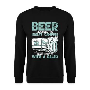 No Great Camping Story Started With A Salad 3 - Unisex Pullover - Schwarz - Vorne - Alina (178cm) & Michal (187cm)