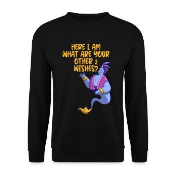 Here I Am, What Are Your Other 2 Wishes - Unisex Pullover - Schwarz - Vorne - Alina (178cm) & Michal (187cm)