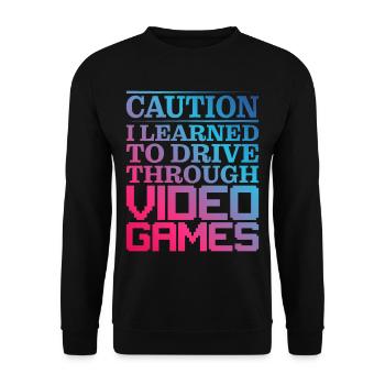 Attention J’ai appris à conduire à travers les jeux vidéo - Sweat-shirt Unisexe - noir - Devant - Alina (178cm) & Michal (187cm)