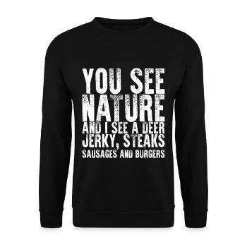 Vous voyez la nature, je vois un cerf, jerky, steaks 2 - Sweat-shirt Unisexe - noir - Devant - Alina (178cm) & Michal (187cm)