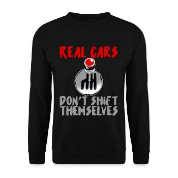 Real Cars Don't Shift Themselves - Unisex Pullover - Schwarz - Vorne - Alina (178cm) & Michal (187cm)