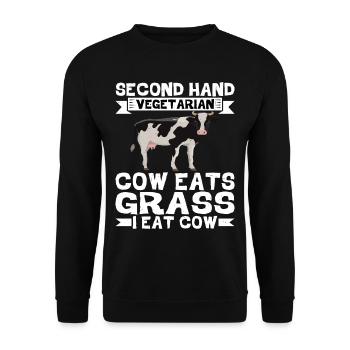 Second Hand Vegetarian, Cow Eats Grass, I Eat Cow2 - Unisex Sweatshirt - black - Front - Alina (178cm) & Michal (187cm)