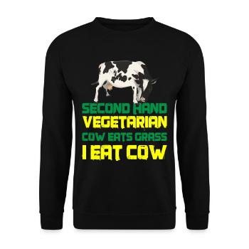 Second Hand Vegetarian, Cow Eats Grass, I Eat Cow3 - Unisex Sweatshirt - black - Front - Alina (178cm) & Michal (187cm)