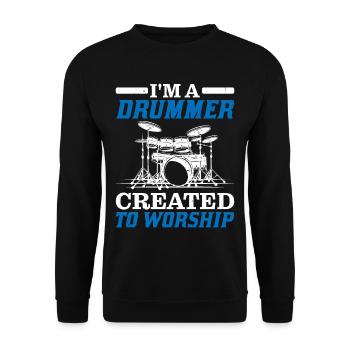 I'm A Drummer Created To Worship - Unisex Pullover - Schwarz - Vorne - Alina (178cm) & Michal (187cm)