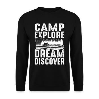 Camp Explore Dream Discover - Unisex Pullover - Schwarz - Vorne - Alina (178cm) & Michal (187cm)