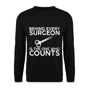 Derrière chaque chirurgien se trouve celui qui compte 2 - Sweat-shirt Unisexe - noir - Devant - Alina (178cm) & Michal (187cm)