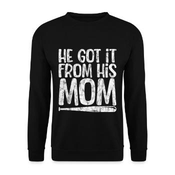 He Got It From His Mom 3 - Unisex Pullover - Schwarz - Vorne - Alina (178cm) & Michal (187cm)