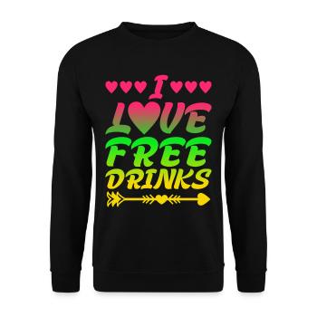 I Love Free Drinks - Unisex Pullover - Schwarz - Vorne - Alina (178cm) & Michal (187cm)