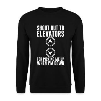 Aux ascenseurs pour venir me chercher quand je suis en bas 2 - Sweat-shirt Unisexe - noir - Devant - Alina (178cm) & Michal (187cm)