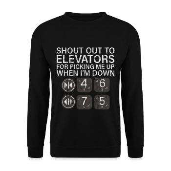 Aux ascenseurs pour venir me chercher quand je suis en bas 3 - Sweat-shirt Unisexe - noir - Devant - Alina (178cm) & Michal (187cm)