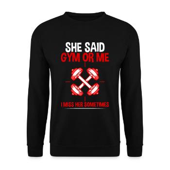 Elle a dit, gym ou moi, elle me manque parfois 4 - Sweat-shirt Unisexe - noir - Devant - Alina (178cm) & Michal (187cm)