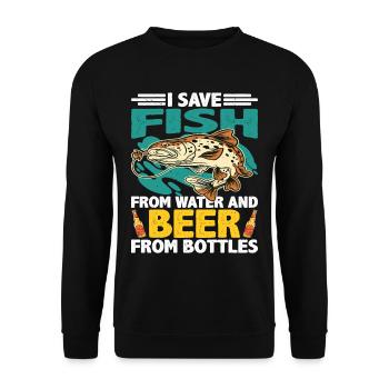 Je sauve le poisson de l’eau et la bière des bouteilles - Sweat-shirt Unisexe - noir - Devant - Alina (178cm) & Michal (187cm)