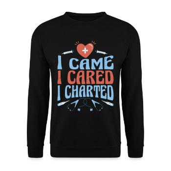 I Came I Cared I Charted 3 - Unisex Sweatshirt - black - Front - Alina (178cm) & Michal (187cm)