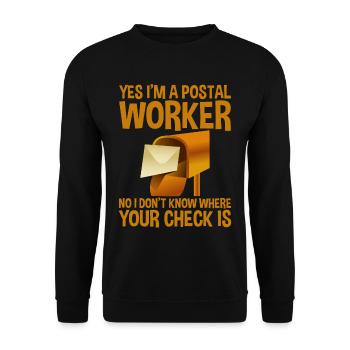 Postier, je ne sais pas où est ton chèque 2 - Sweat-shirt Unisexe - noir - Devant - Alina (178cm) & Michal (187cm)