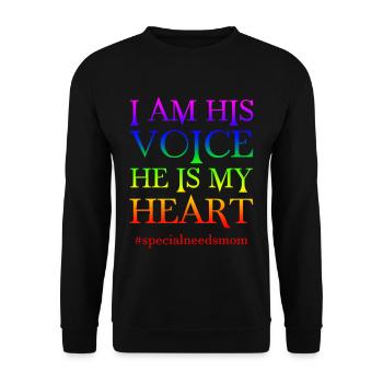 I Am His Voice, He Is My Heart #specialneedsmom - Unisex Pullover - Schwarz - Vorne - Alina (178cm) & Michal (187cm)