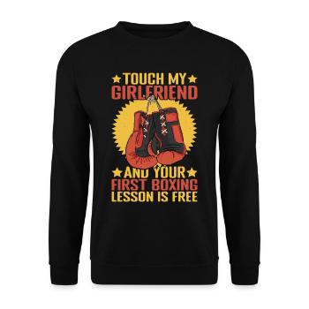 Touch My Girl And Your First Boxing Is Free - Unisex Pullover - Schwarz - Vorne - Alina (178cm) & Michal (187cm)