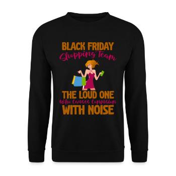 Black Friday Shopping Team 4 - Unisex Pullover - Schwarz - Vorne - Alina (178cm) & Michal (187cm)