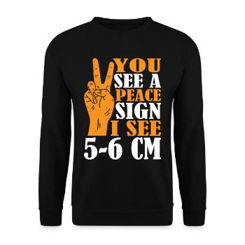 You See A Peace Sign, I See 5-6 Cm 3 - Unisex Pullover - Schwarz - Vorne - Alina (178cm) & Michal (187cm)