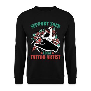 Support Your Local Tattoo Artist 3 - Unisex Pullover - Schwarz - Vorne - Alina (178cm) & Michal (187cm)