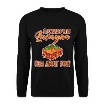 I'm Obsessed With Lasagna, How About You 2 - Unisex Pullover - Schwarz - Vorne - Alina (178cm) & Michal (187cm)